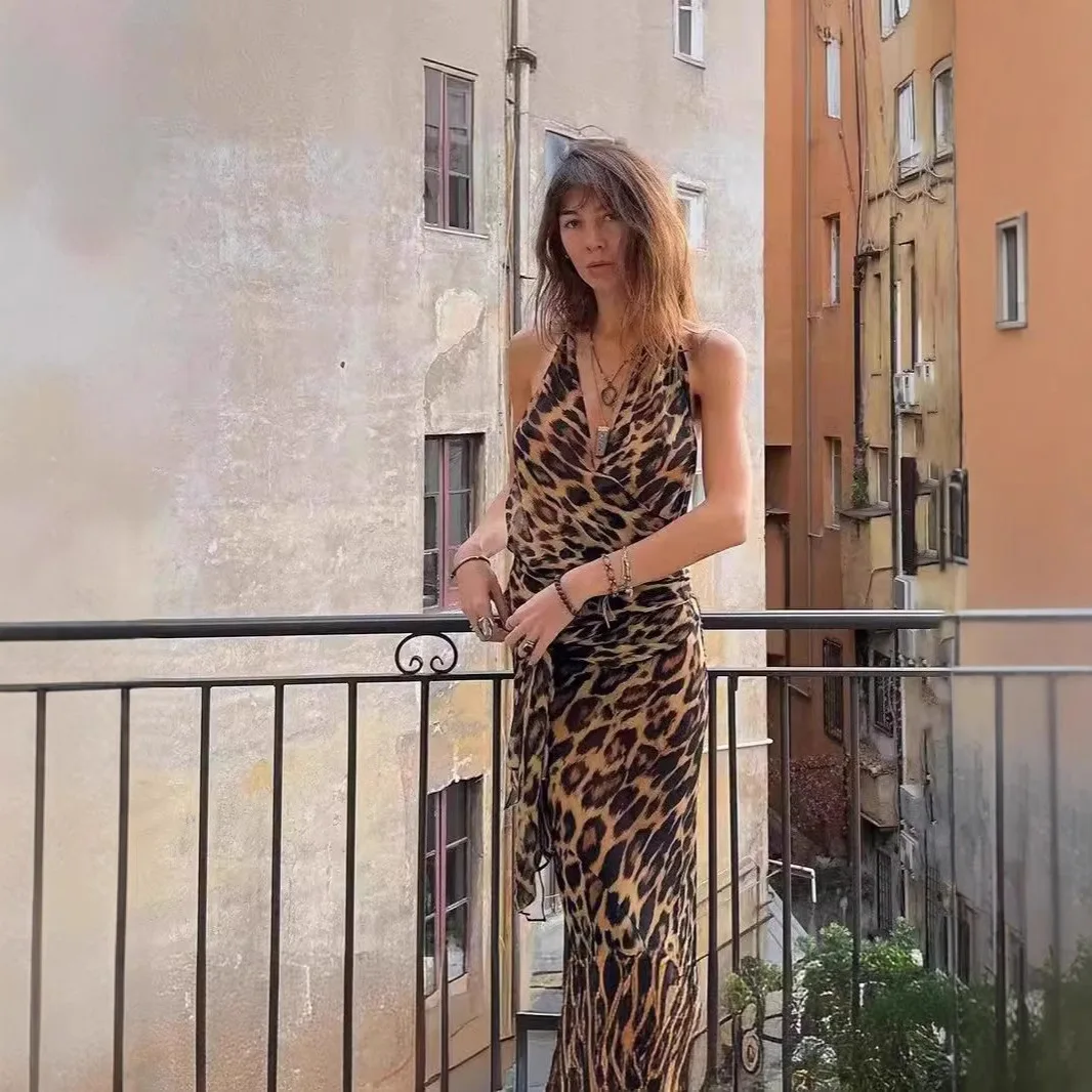 Bengal Tiger Print ter Ne Tie Waist Vest Dr Women Sexy Casual Sle Polyester Fabric H Version Skirt Svel