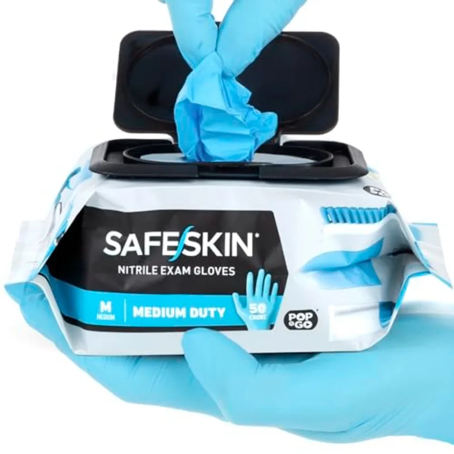 

Одноразовые нитриловые перчатки SAFESKIN в упаковке POP-N-GO, 50 или 200 штук, средней прочности, без пудры, для уборки, садоводства, рукоделия, черные