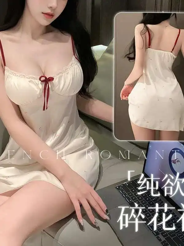 Feimu Süße Duftende Blume Brust Kissen Strap V-ausschnitt Sexy Simulation Seide Schlafen Sexy Kleid Elegante Süße Mini Kleid U8TJ