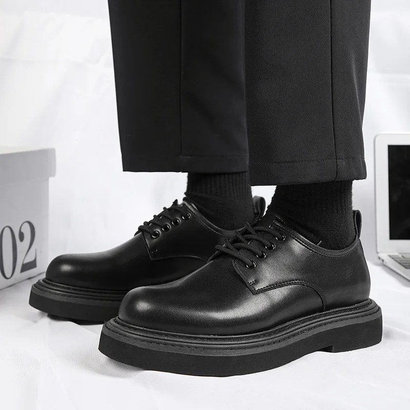 

men's fashion party banquet dress original leather shoes lace-up oxfords shoe black trendy platform sneakers gentleman footwear