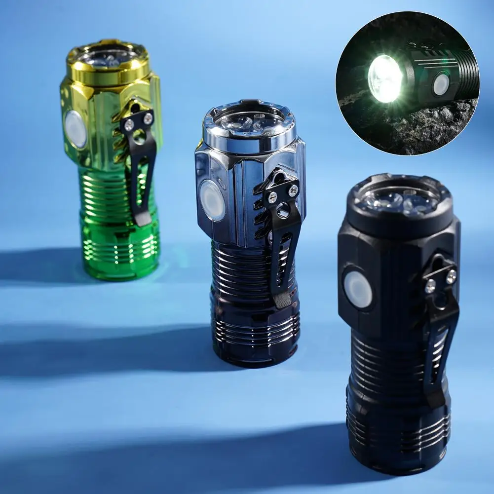 Mini Flashlight Super Portable Magnetic Attraction Led Three-eyed Chargeable Portable Lighting New Flashlight