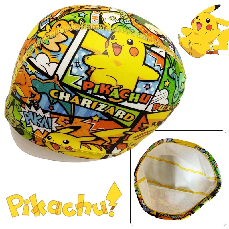 Gorro de natación Pikachu para niños, tela elástica, piscina, gorro para deportes acuáticos, gorro protector para las orejas para niño y niña, gorros de baño de Anime