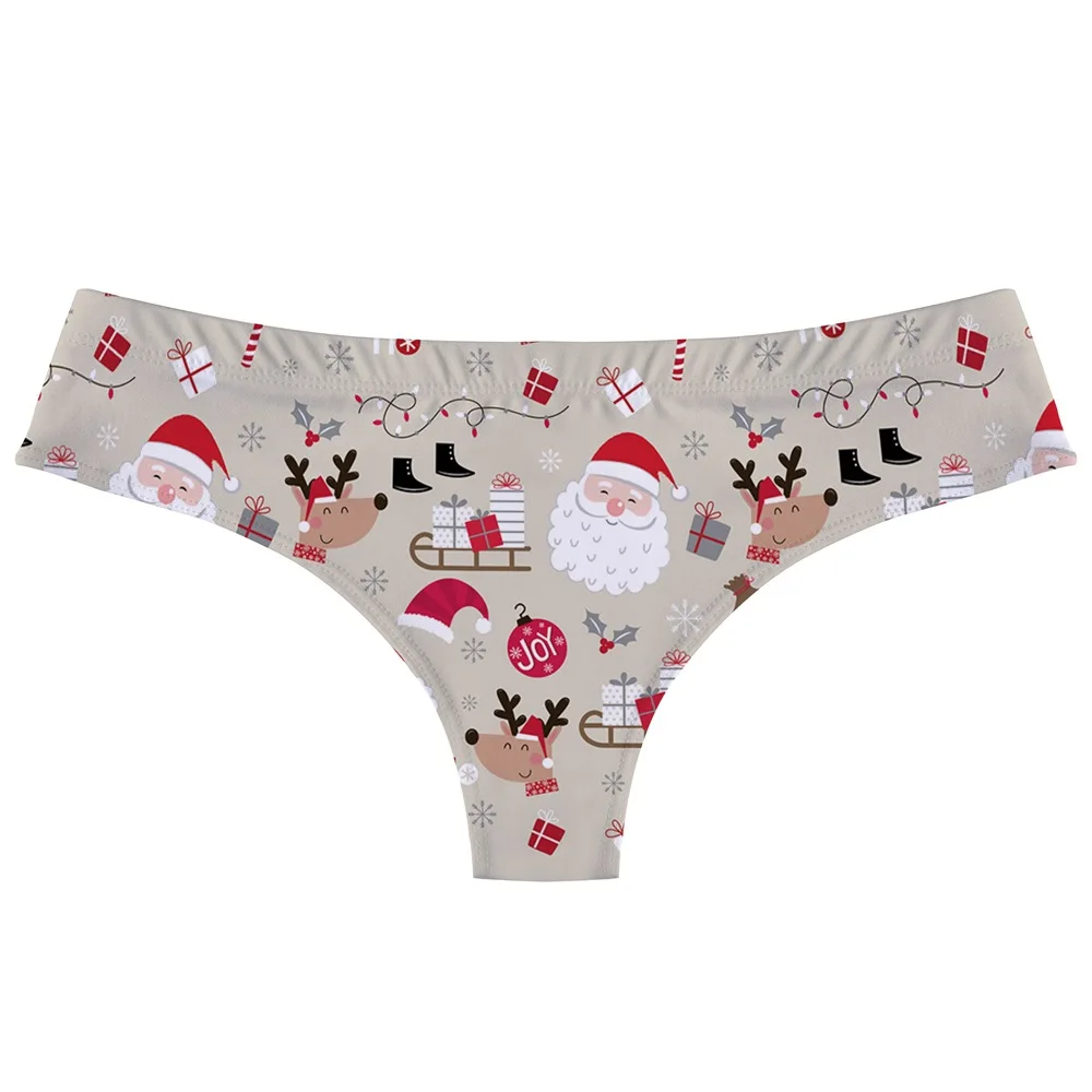 Breathable Milk Silk Lady G-string Cute Cartoon Santa Claus Reindeer Print Women's thong Sexy Low Waist Seamless Female T-back