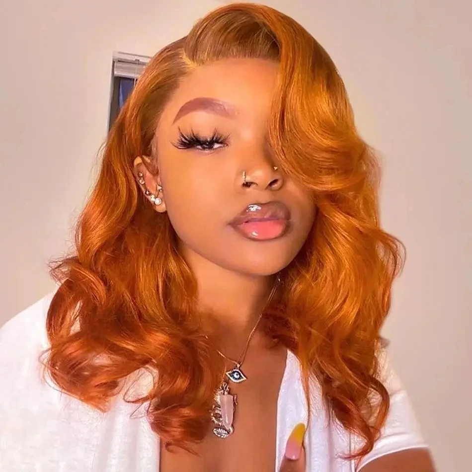 200Density Ginger Orange Lace Front Wig Body Wave 13x4 Lace Front Human Hair Wigs Pre Plucke Natural Wavy HD Lace Frontal Wig