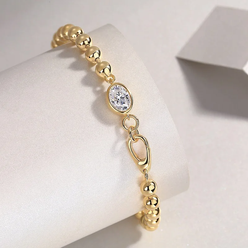 1CT D Color Moissanite Bead Bracelets For Women Girl 925 Sterling Silver 18K Plated Diamond Hand Chain Jewelry Wedding Xmas Gift