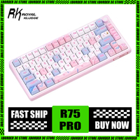 Rk R75 Pro Mechanical Keyboard 75% Multifunctional Knob Three Mode Wireless Gaming Keyboard Customize Rgb Hot-Swap R75pro Pc Qmk