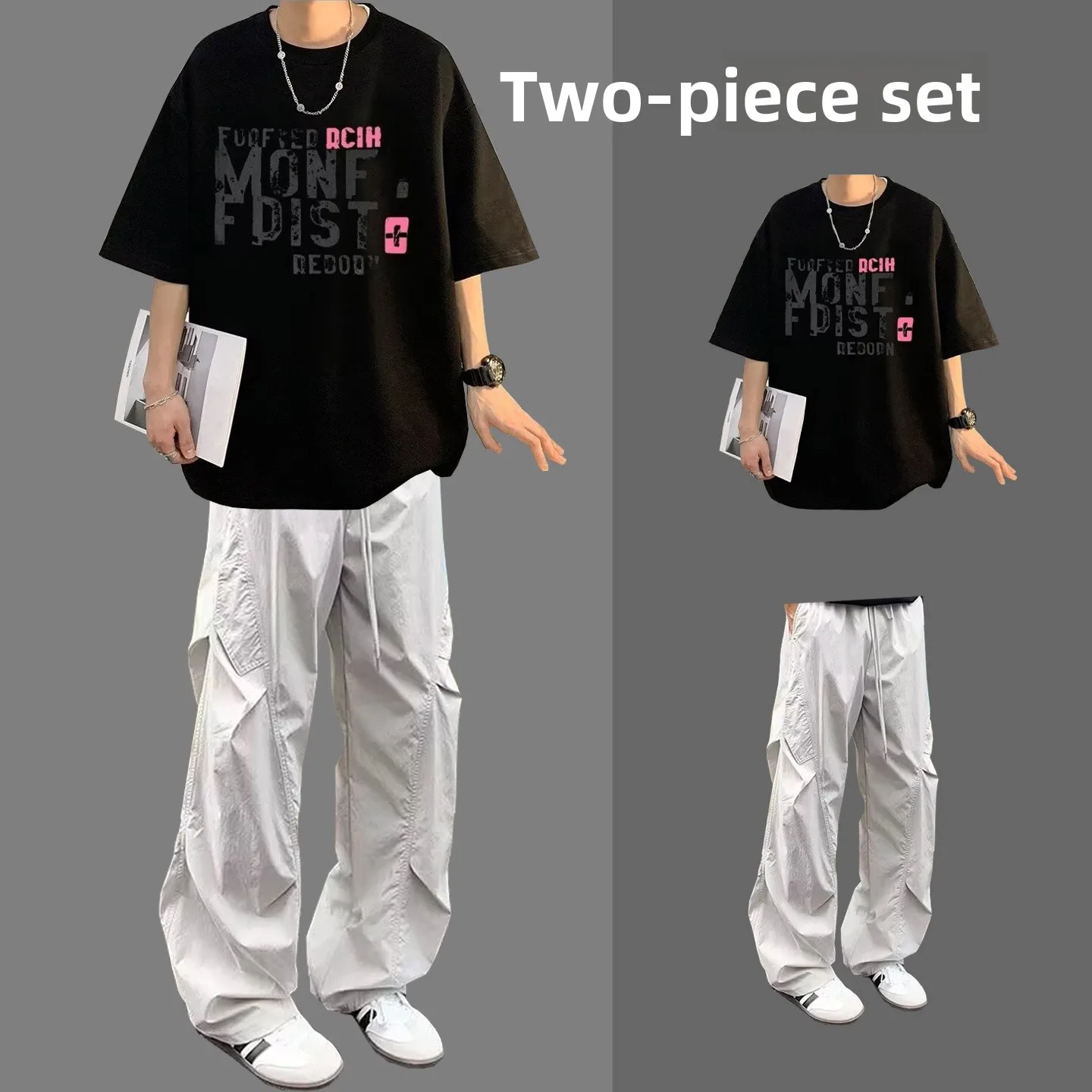 

Casual Ice Silk Long Pants ort Sve T-irt Set for Boys Summer Faion Streetwear Brand 2 Piece Set Teenage Faion