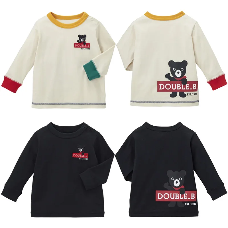 Japanese Autumn New Children's T-shirts Cartoon DB Black Bear Embroidery Long Sleeve T-shirt Underlay Boys Tops Baby Tees