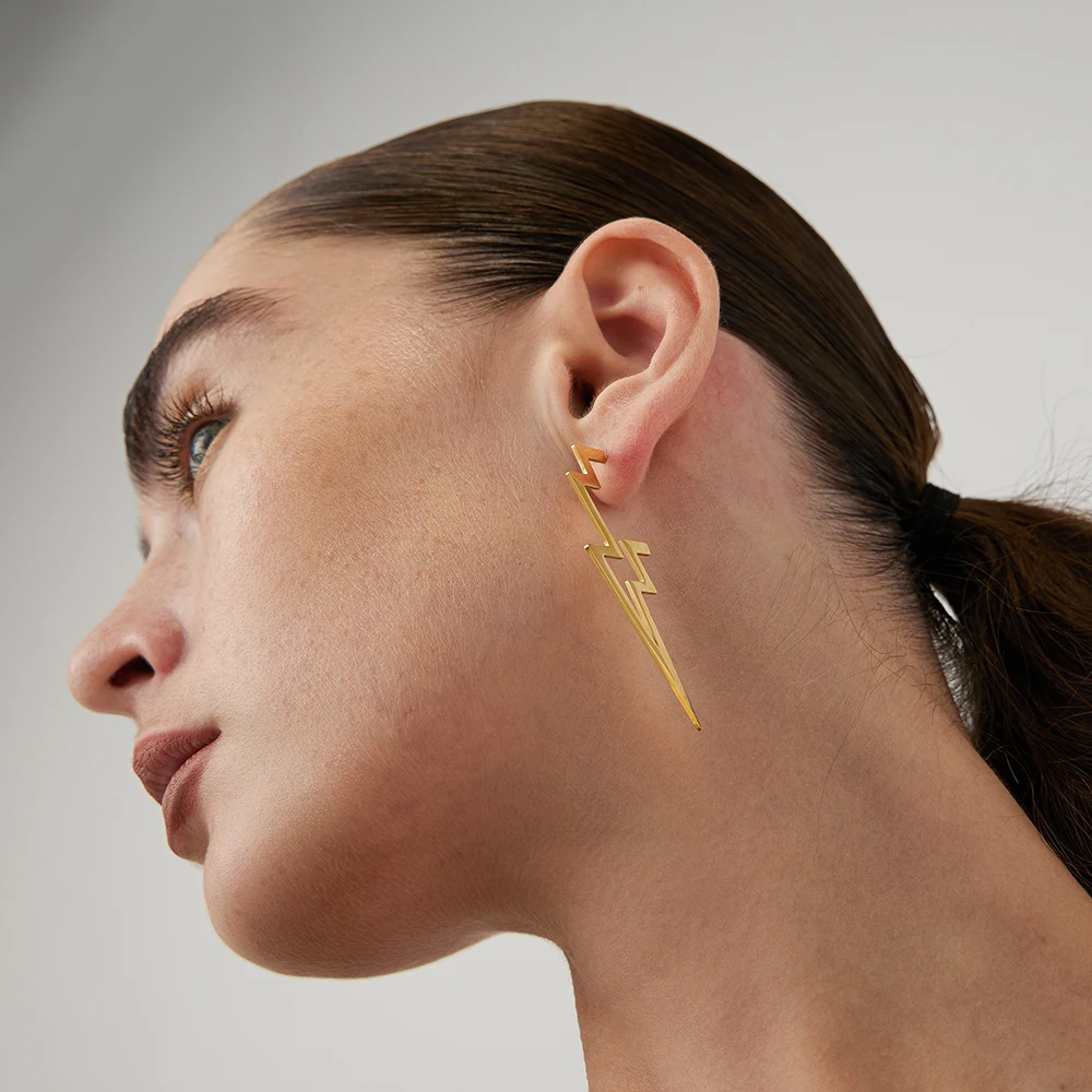 

ENFASHION Pendientes Thunder Star Earring For Women Stainless Steel Gold Color Drop Earrings Christmas Fashion Jewelry E221463