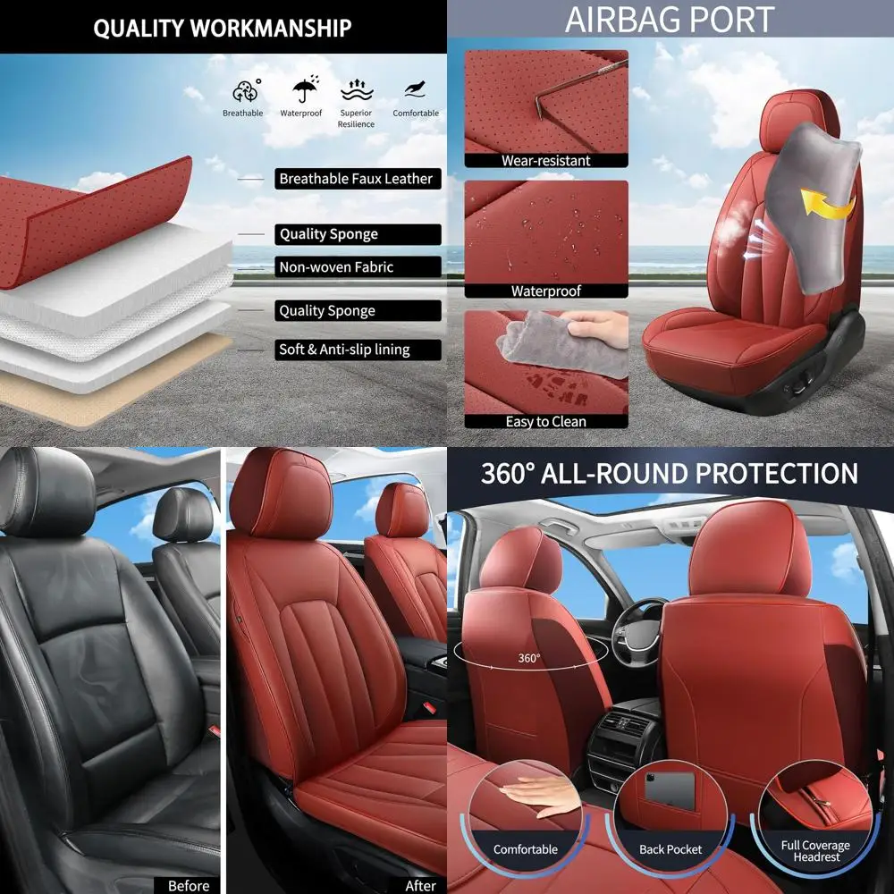 

Luxury Waterproof Leather Seat Covers for 2 Front Seats - Breathable Full Wrap Protection for Cars