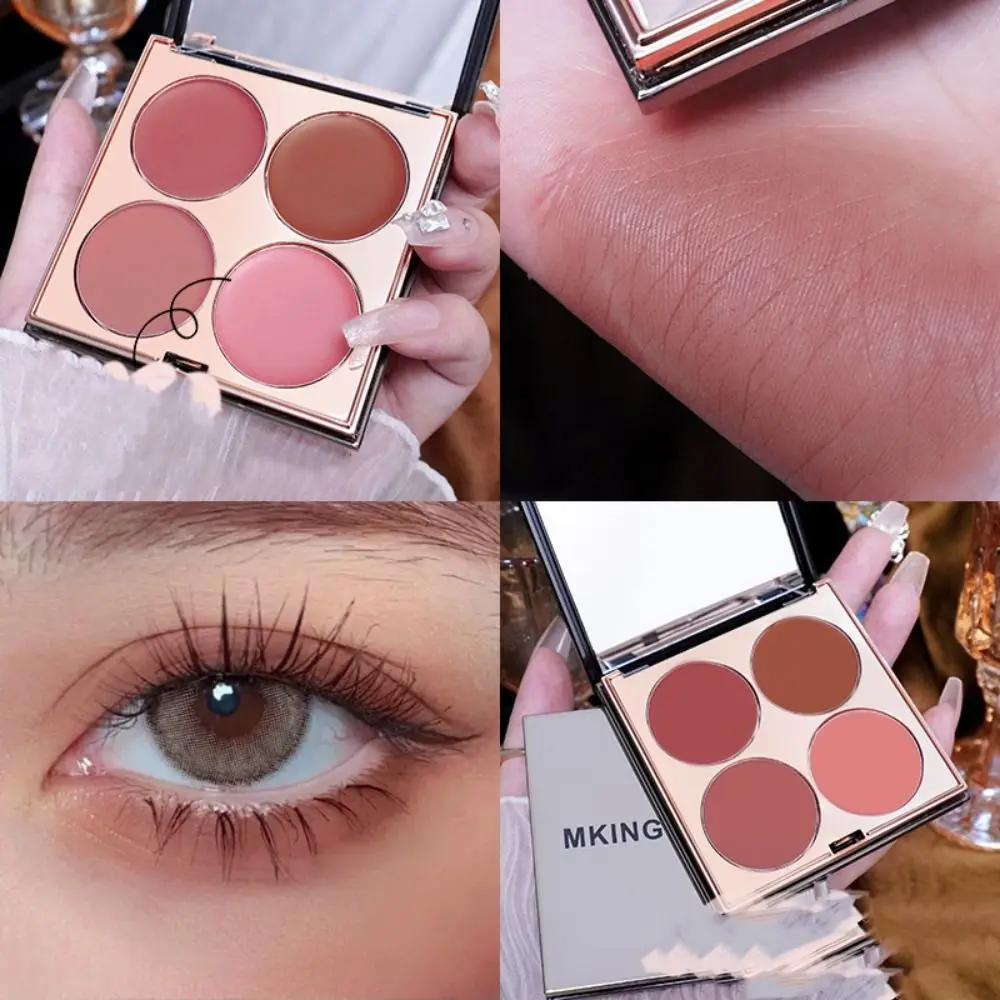 Palette de fard à joues quatre couleurs, imperméable, anti-transpiration, boue à lèvres, longue durée, éblouissante, outil de maquillage