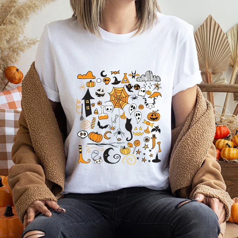 Fashion Halloween Party T Shirt Women Summer Tshirt Casual Female Tees Spooky Boo Pumpkin Short Sleeve Y2k Tops Harajuku Clothes