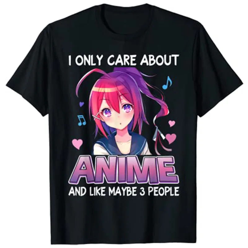 I Only Care about Anime Japanese Manga Otaku Gift Girls Teen T-Shirt Harajuku Tops Y2k Cartoon Graphic Saying Tee Novelty Outfit
