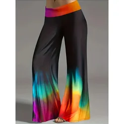 Plus Size Women's Gradient Temperament and Elegant Wide Leg Pants Ladies Fashionable Tie Dyed Contrasting Wide Leg Pants