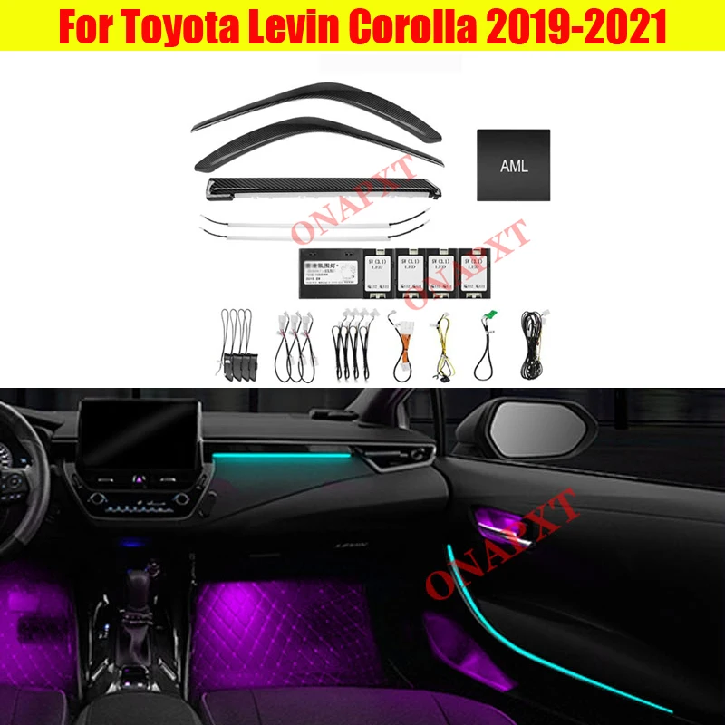 Decorative Ambient Light LED Car Atmosphere Lamp illuminated Strip 64 Colors Button Control For Toyota Levin Corolla 2019-2021