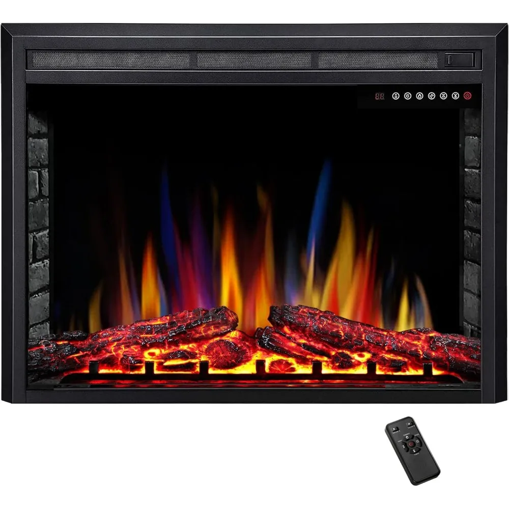 39 مدفأة كهربائية، 5 ألوان لهب قابلة للتعديل، 12 لونًا سجلًا، 5 سرعات سطوع لهب، جهاز تحكم عن بعد، مؤقت، إعلان