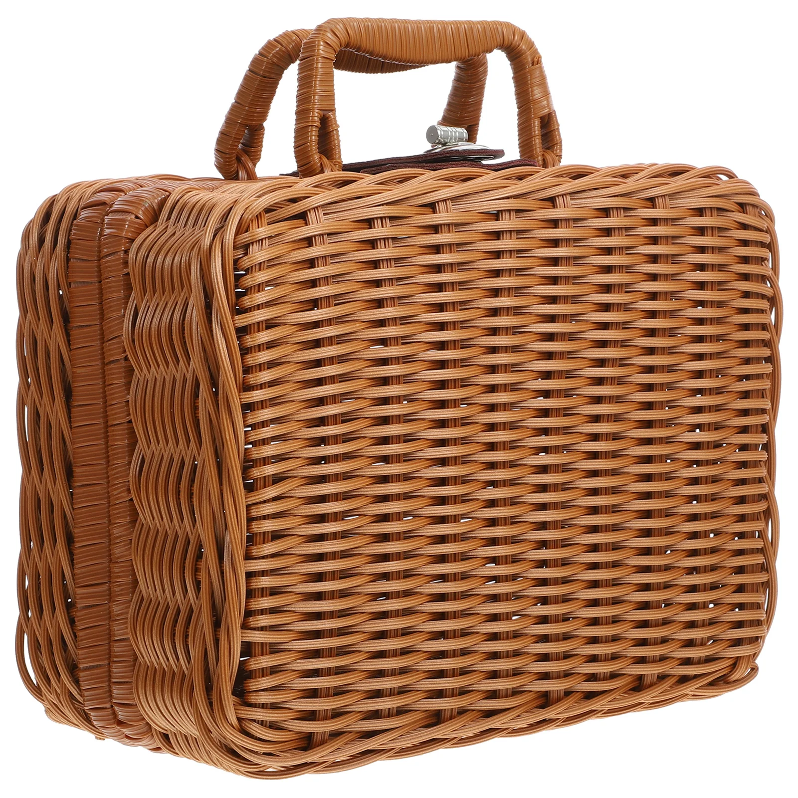 صندوق تخزين سلة النزهة المنسوج يدويًا باللون الأزرق الفاتح العتيق مع مقبض لحقيبة تخزين ريفية للتصوير الفوتوغرافي في الزفاف