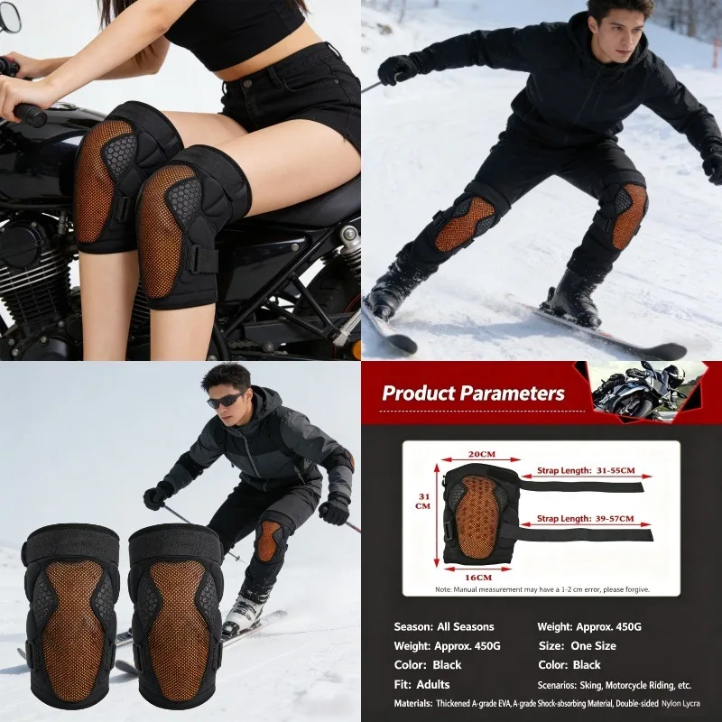 QIKUI Newly Ski Protective Gear Built-in Hip Knee Protection Set Sin gle Board Double Board Anti Fall B utt Pad Adult 2PCS