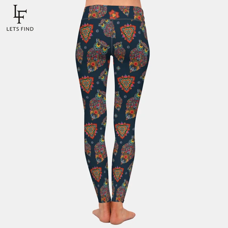 Letsfind nova coruja quente impressão digital calças de cintura alta roupas femininas fitness legging calças elásticas