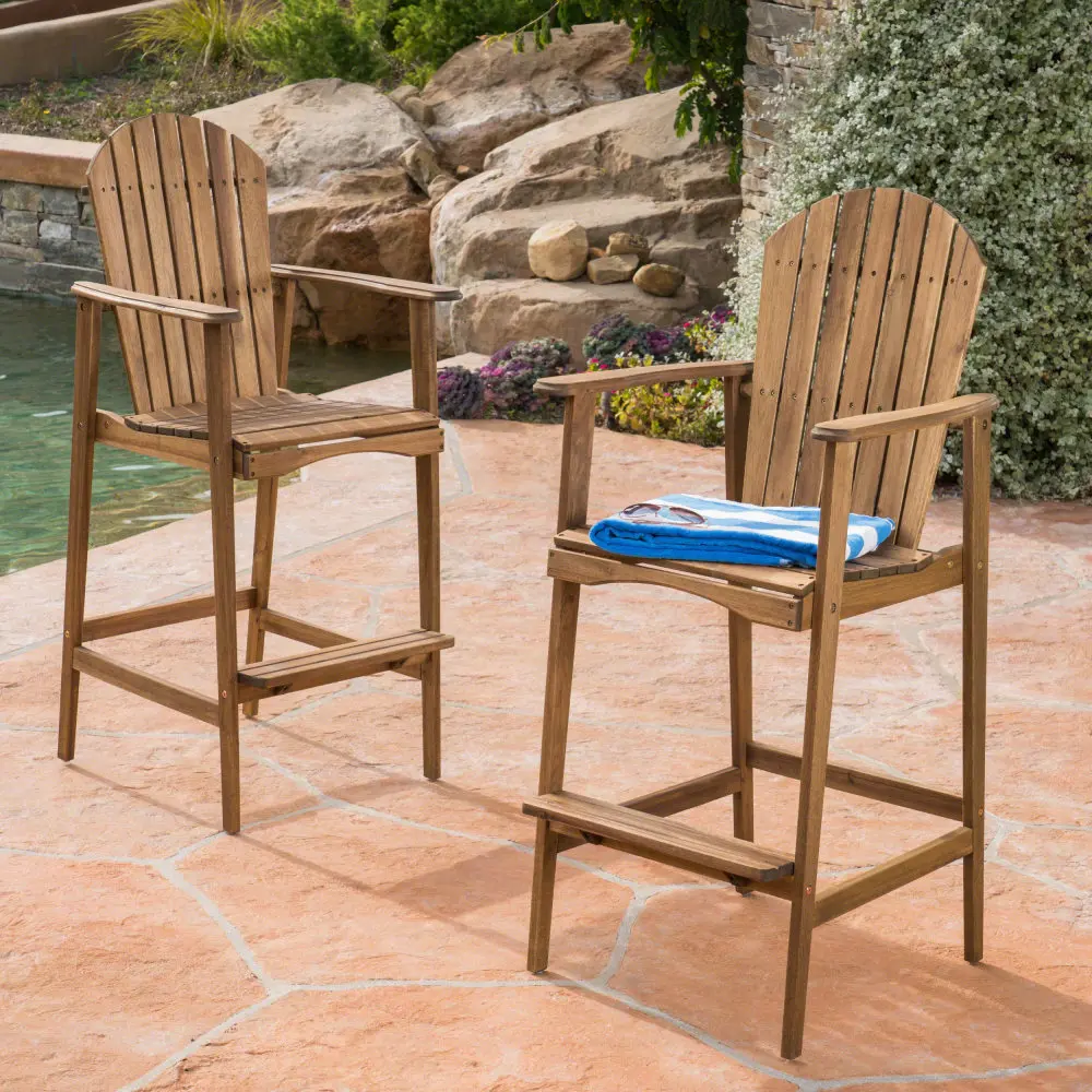 

Комплект из 2 прочных барных стульев Adirondack из натурального окрашенного дерева акации для улицы, для патио, балкона, террасы