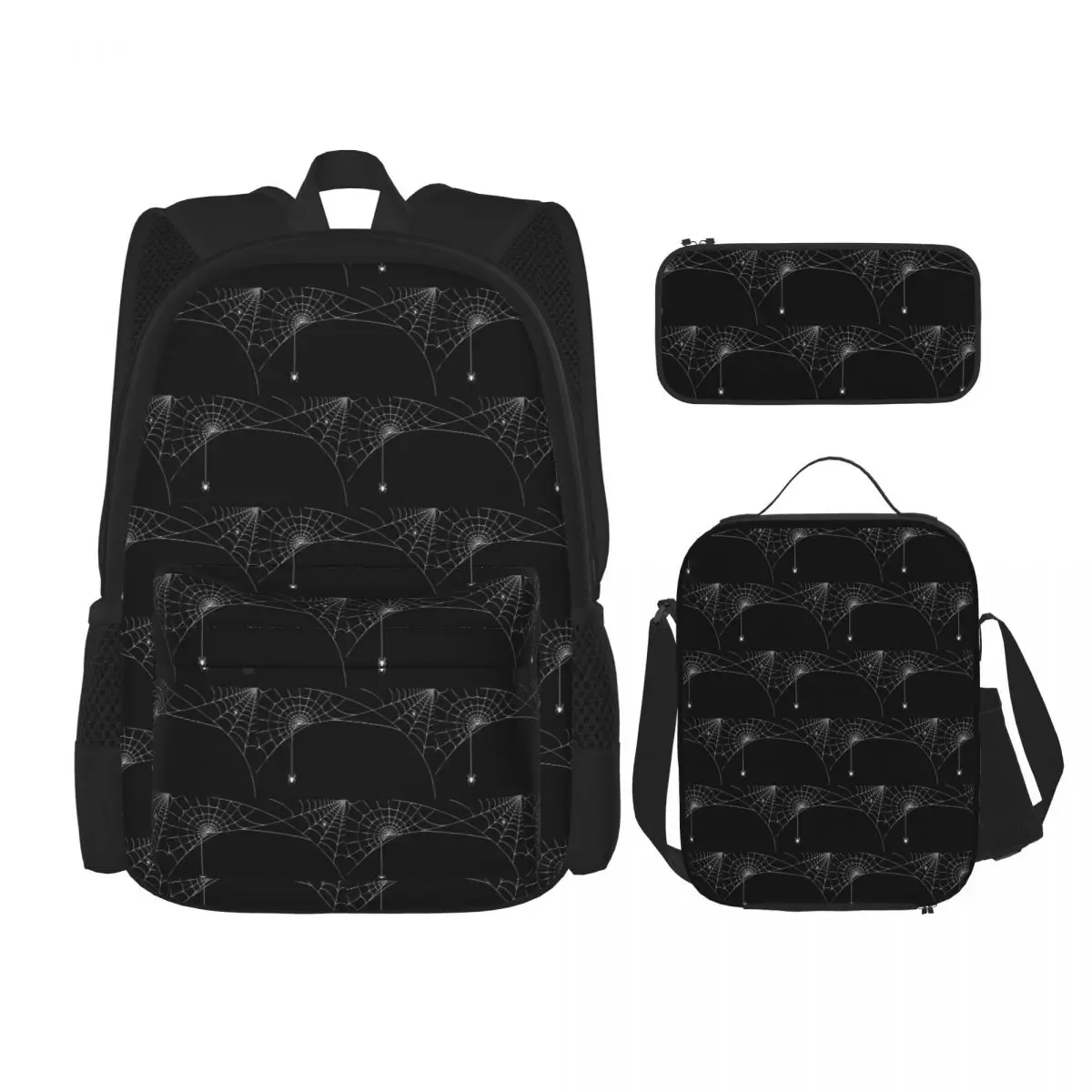 Black White Spider And Cobweb Backpacks Children Bookbag School Bags Rucksack Lunch Bag Pen Bag Three-Piece Set