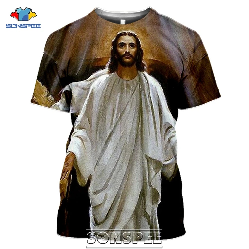 Religion T-shirt Men Women Jesus God Hip hop Cartoon Painting 3D Print Harajuku Casual Shirt