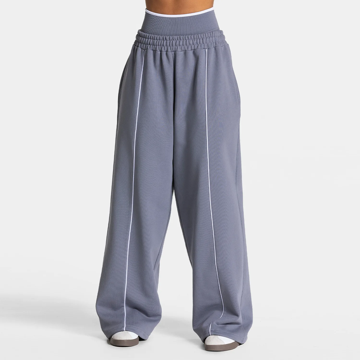 TE-L-O-goWomen High Waist Side Stripe Wide Leg Yoga Sweatpants, Contrast Trim Loose Fit Athletic Joggers for Gym Running Workout