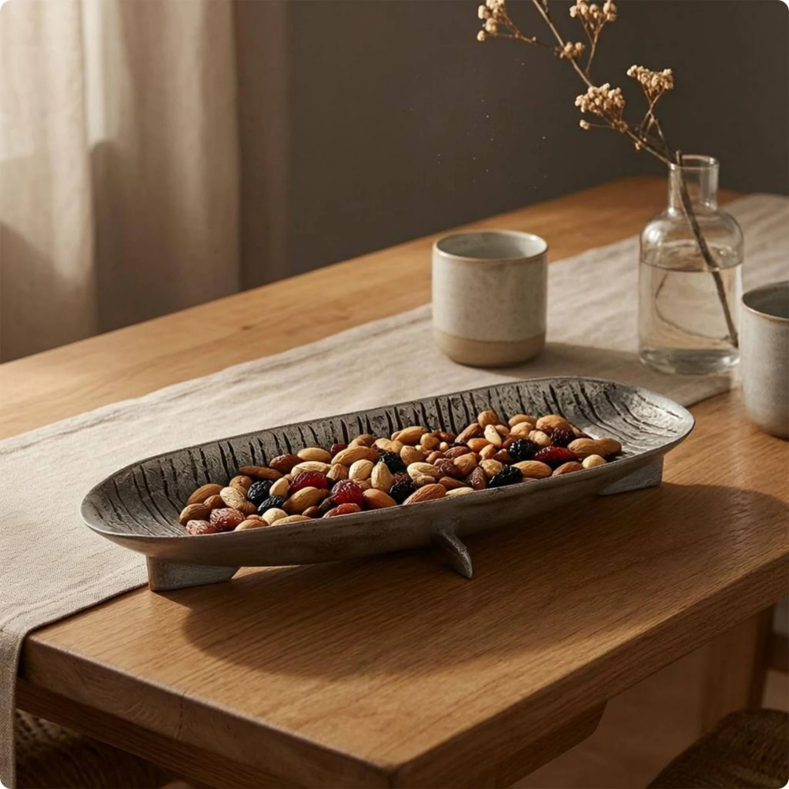 Aluminum Decorative Tray Raised Edge Hammered Tray House Accent Shallow Open Top for Tabletop