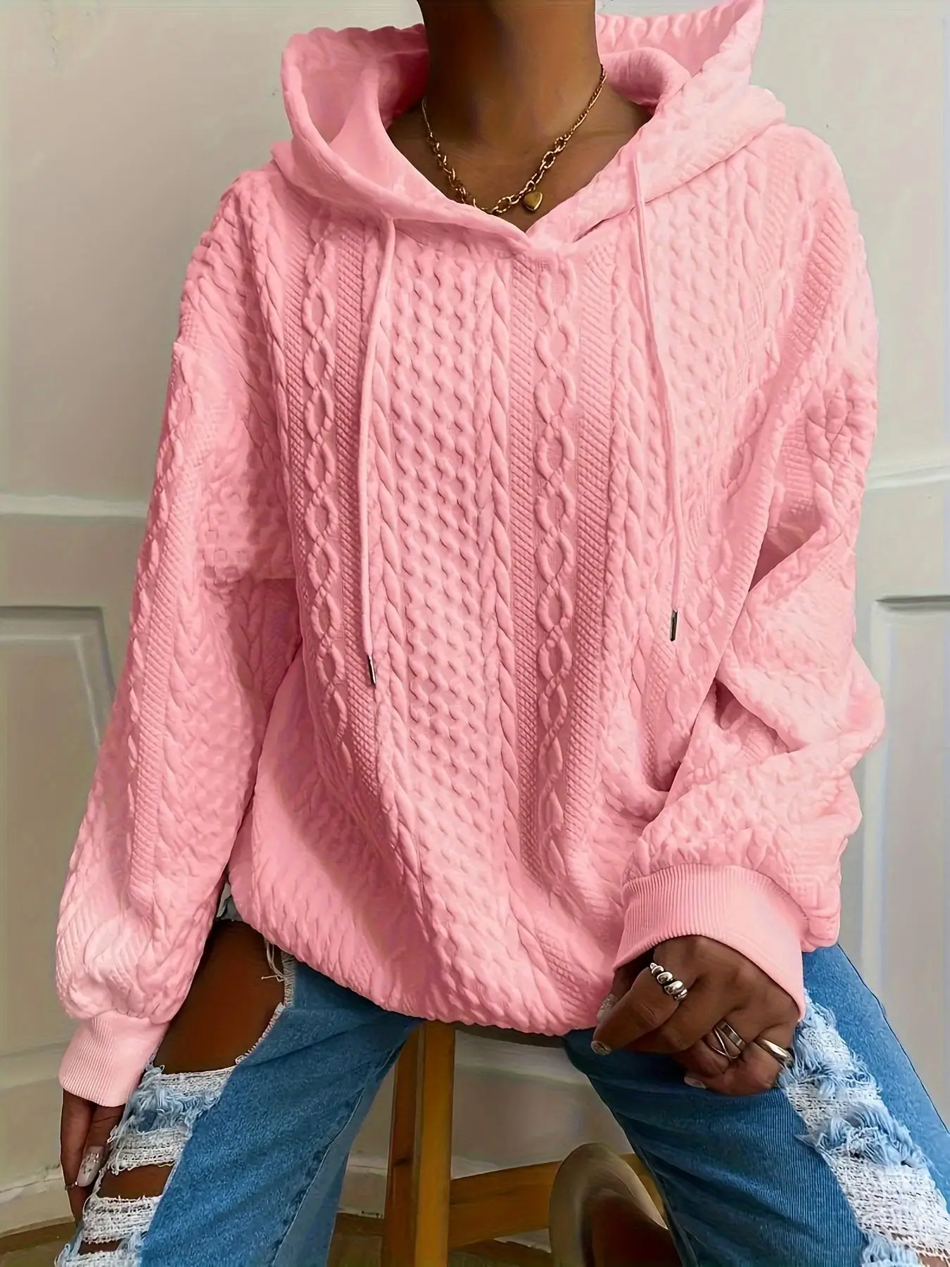Fashionable Large Size Women's Long Sleeve Hoodie Twist Casual Sweatshirt Loose Fit 2026 European And American Export Garment
