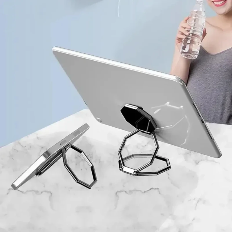 360 ° Drehbarer faltbarer Ständer für Mobiltelefone, ultradünner Telefonringständer, tragbarer Multi-Winkel-Desktop-Sechskant-Klatsch-Metallständer – Detail 5
