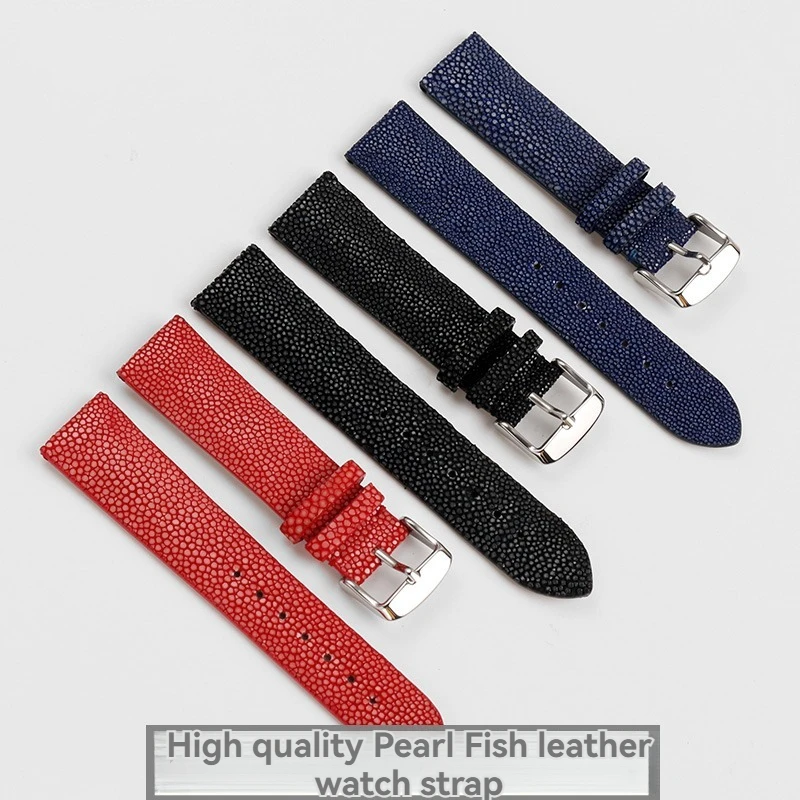 20 22mm manta ray leather pearl pattern watch strap men's universal waterproof black red watchband bracelet For IWC Tissot Omega