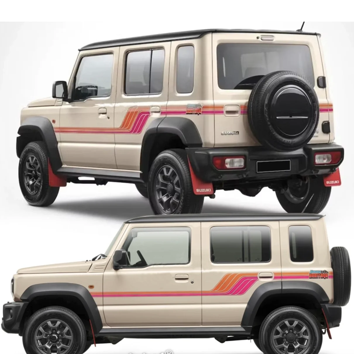 

Винтажная оранжевая с красной наклейкой, боковая наклейка на дверь, графическая наклейка, комплект украшений для Suzuki Jimny, 5-дверная, 2019+, издание Heritage