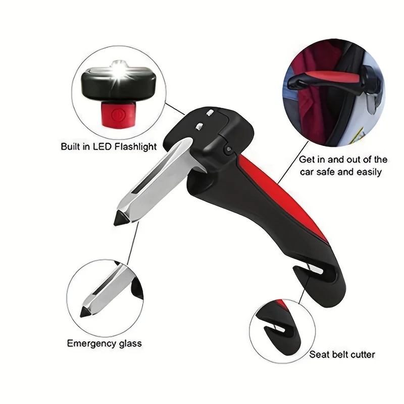 Universal Automotive Four in One Armrest Safety Hammer Auxiliary Handle Auxiliary Hammer Rod Night Lighting Multi functional