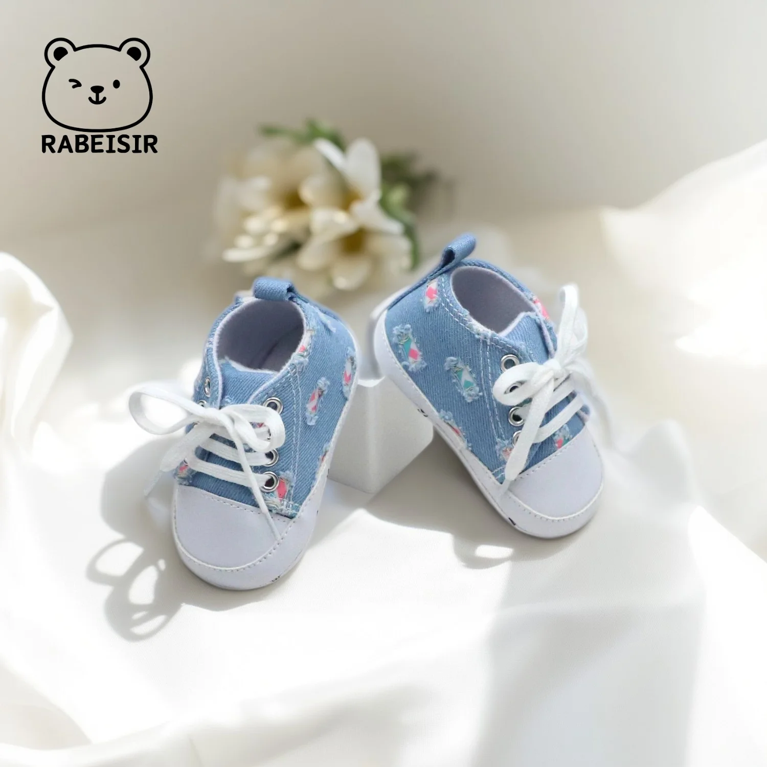 جديد الدنيم حذاء قماش طفل حذاء طفل صغير القماش الأحذية 0-18 أشهر لينة وحيد تنفس عدم الانزلاق الدانتيل متابعة نمط #4