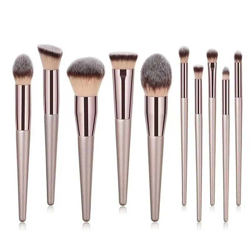 10 pièces pinceaux de maquillage nez contour ombre à paupières brosse Champagne or voyage pinceaux de maquillage pour tous HZS11