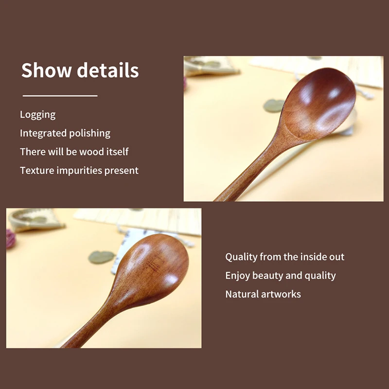 1 Piece Wooden Spoon Bamboo Kitchen Korean Style 9 Inch Natural Wood Soup Tableware Cooking Honey Coffee Spoon Mixing Spoon