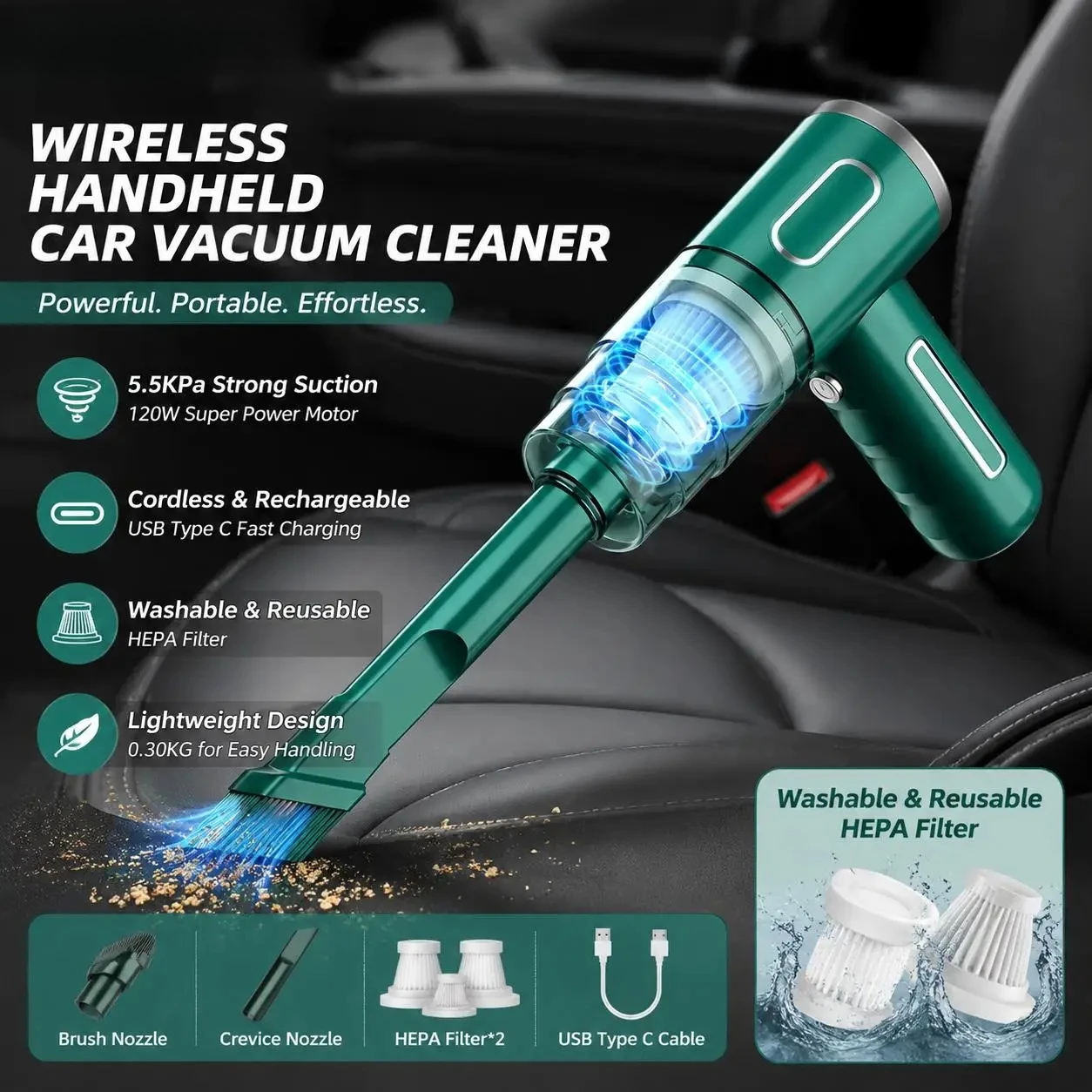 

Wireless Cordless Car Vacuum Cleaner Portable High Suction Handheld Vacuum for Car Interior Cleaning Deep Cleaning At Home and Office Rechargeable Auto Vacuum Dust Buster Blower Machine US Stock Fast Free Shipping