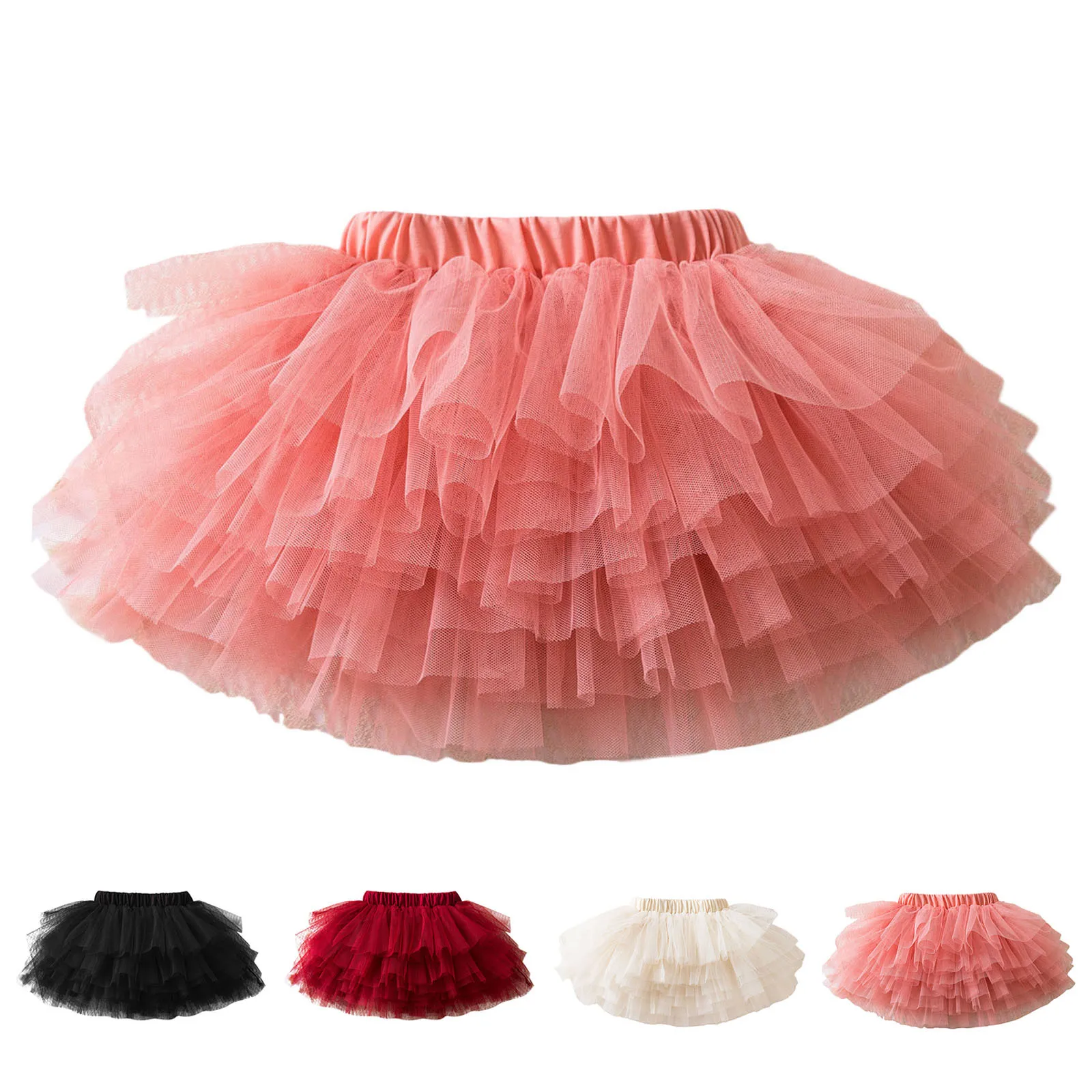 2024 New Casual Toddler Girls Fashion Tutu Skirt Super Cool Rock Style Solid Color Rainbow Tulle Skirt Half Body Princess Dress