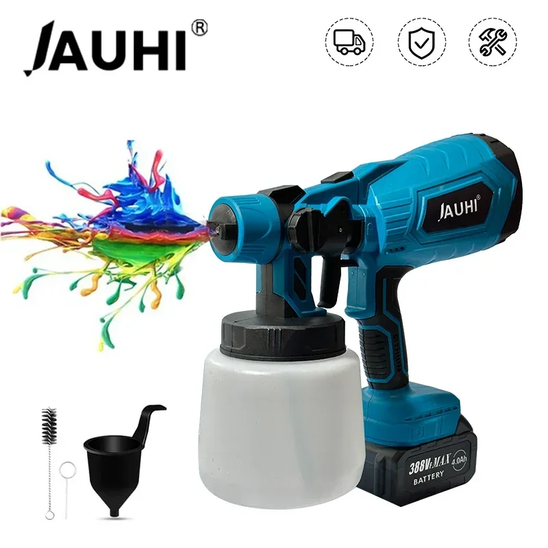 JAUHI-Pistola de pulverização elétrica sem fio com bateria, 1500W, 1000ml, doméstico, desinfecção, esterilização, pulverizador de tinta portátil