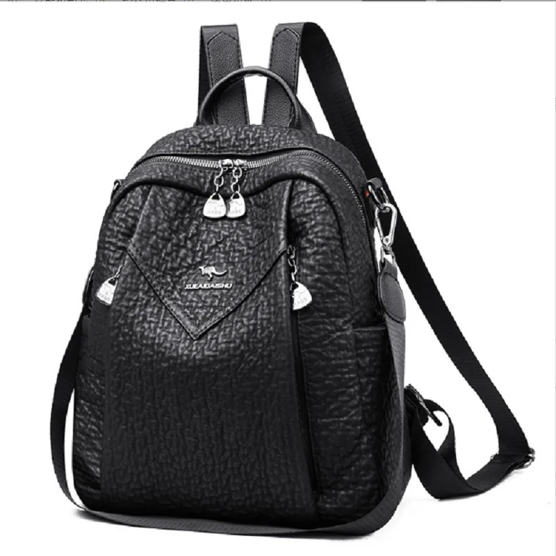 Bolsos de hombro con doble cremallera de cuero suave de gran capacidad de lujo, mochilas de viaje a la moda para mujer, bolso escolar, mochila cruzada