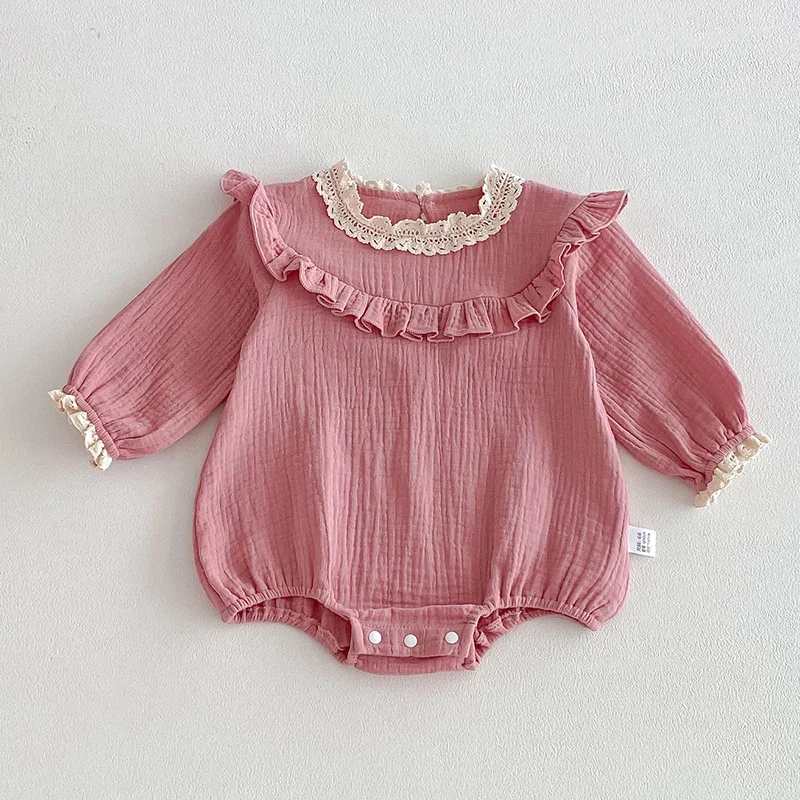 

2026 New Spring Korean Style Climbing Suit Long Sleeved Cotton Splicing Infant Baby Girls Jumpsuit 0-24M Baby Girl Clothing