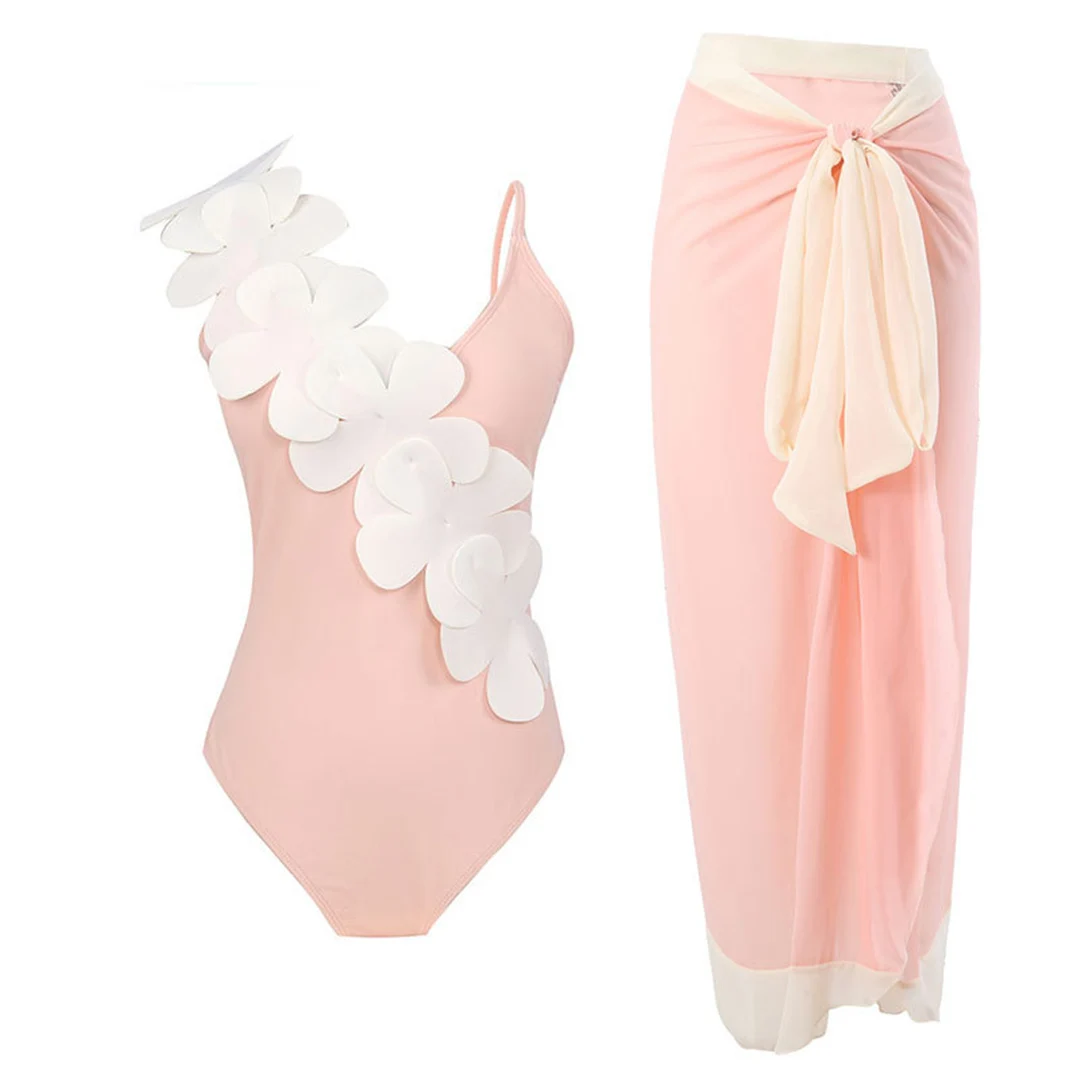 S - XL Sexy mit Sarong, 3D-Blumenmuster, tiefes V-Ausschnitt, hoch geschnitten, Damen-Badeanzug, einteiliger Badeanzug, Damen-Badebekleidung, Badeanzug, Modell V5035 – Detail 36