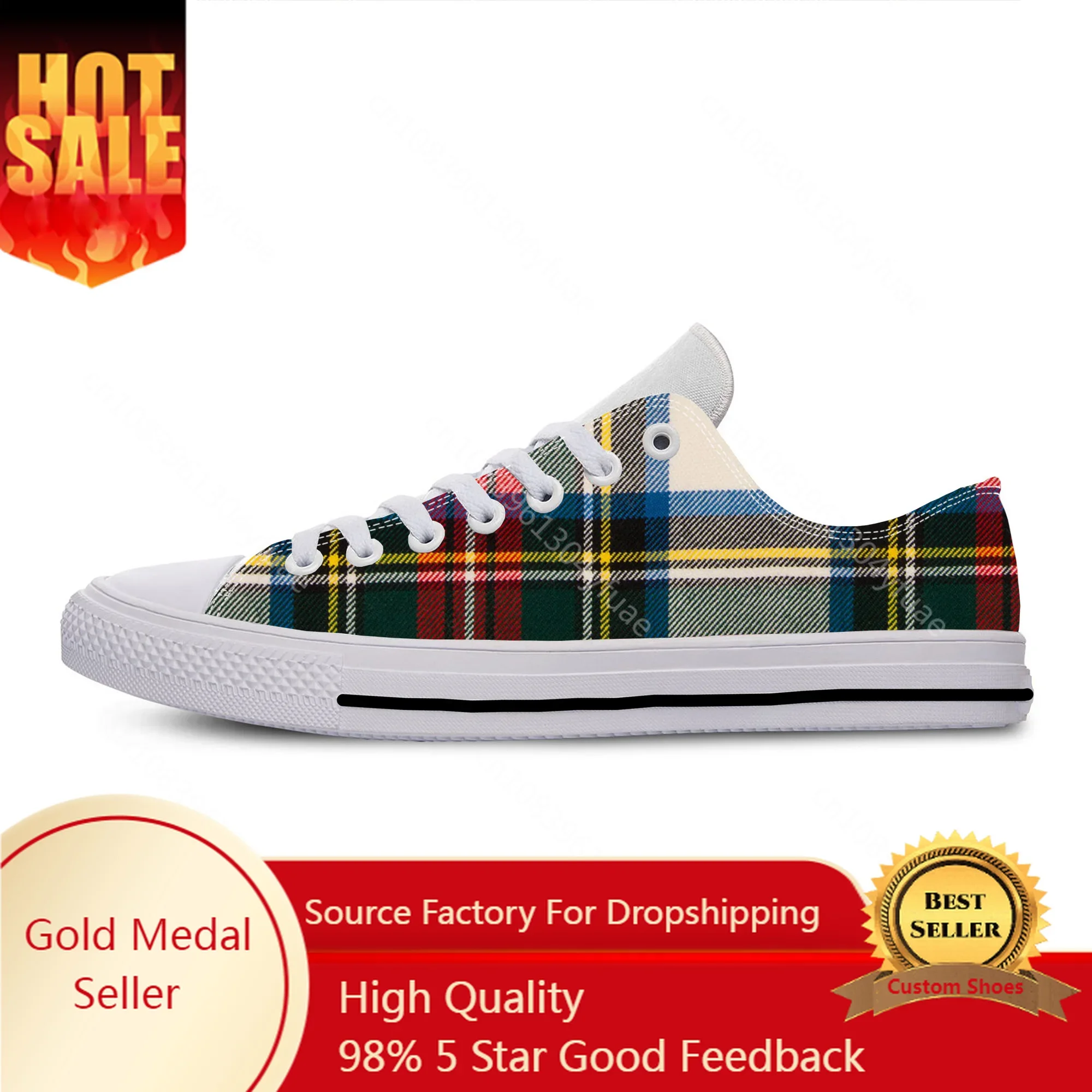 

Hot Scottish Plaid Dress Stewart Tartan Clan Fashion Casual Shoes Lightweight Men Women Sneakers Low Top Breathable Board Shoes