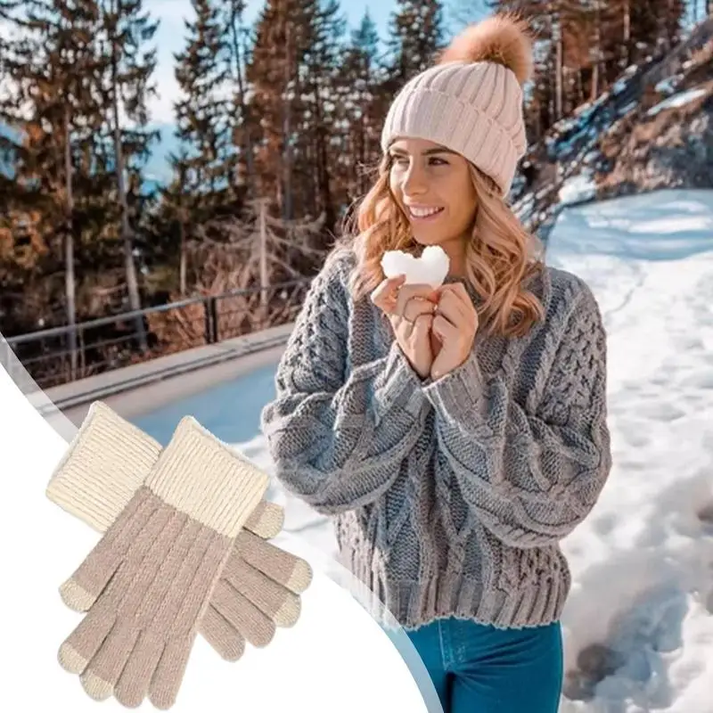 Winter Touchscreen Gloves Classic Stretch Windproof Mittens With Touchscreen Fingers Windproof Knit Mittens Warm Elastic Cuff