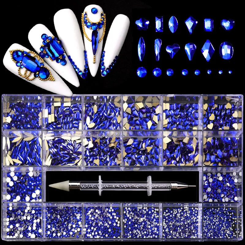 Luxury Shiny Diamond Jewelry Set for Nail Art Decorations Nail AB Flat Bottom Drill Nail Art Mixed Crystal Nail Shaped Diamond