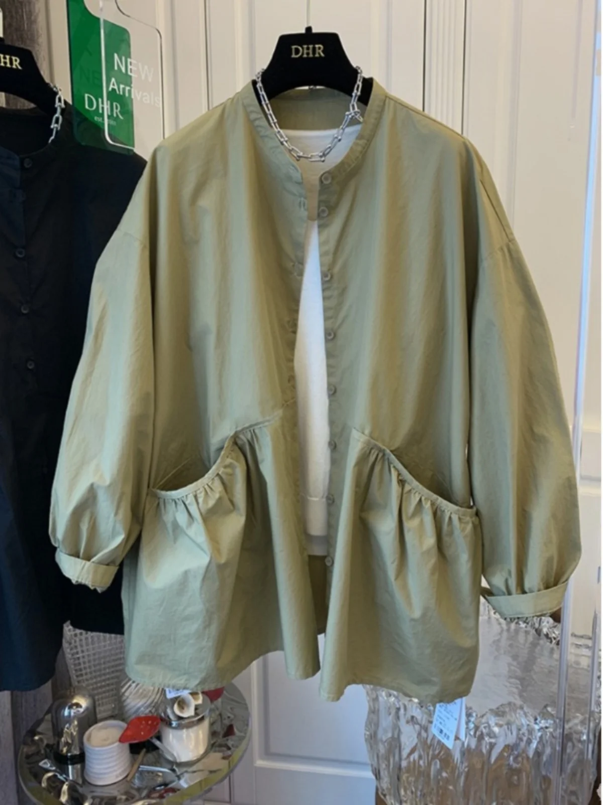 

European Sle Loose Casual Cotton Long Sve irt Women's Top Double ket 3D Windbreaker Spring New Arrival