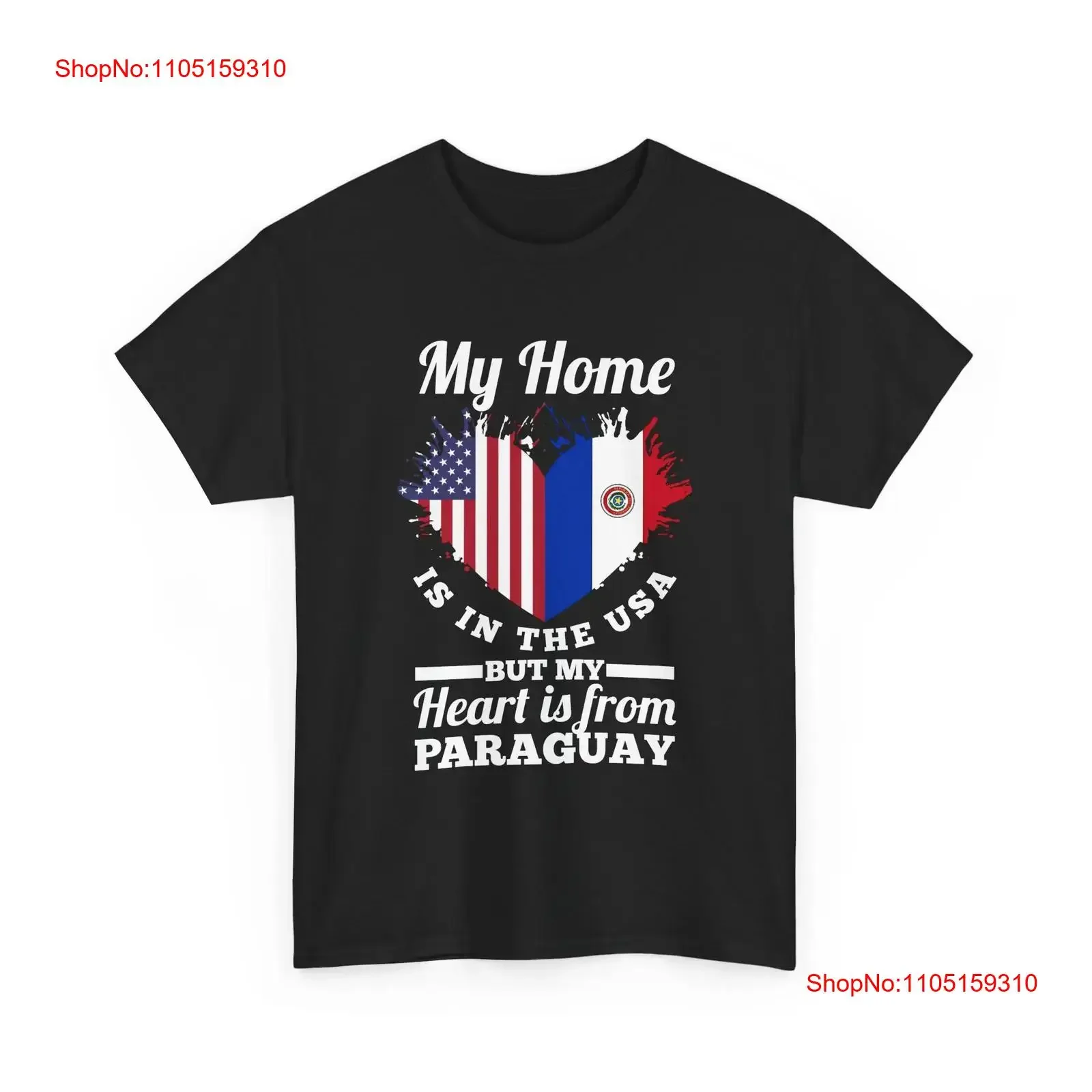 تي شيرت My Home Is In the USA ولكن قلب من Paraguay تي شيرت عتيق مغسول قليلاً كاجوال عصري قابل للتنفس وممتد ومريح