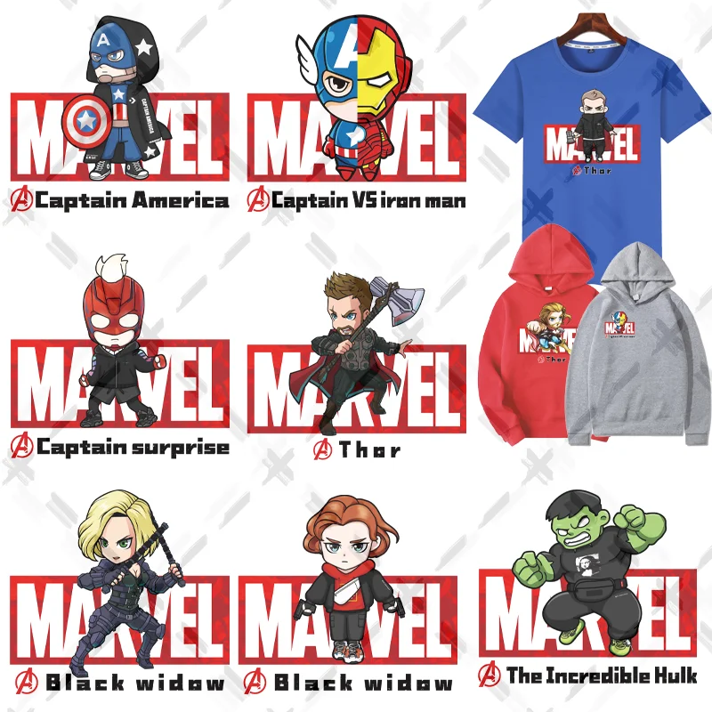 Disney Marvel superhero Spiderman Thor Iron Man hulk Cartoon Iron on Heat Transfer Patches Stickers Clothes Accessories Kid Gift