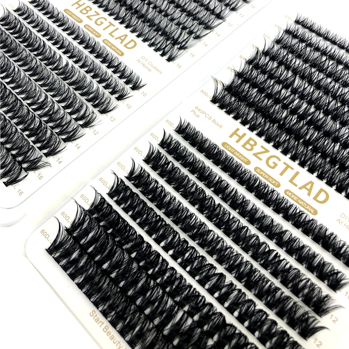 HBZGTLAD 640pcs 30D/40D/50D/60D 10-16mm Individual Lashes Eyelash Book Clusters Extensions False Eyelash DIY at Home Cluster Eye
