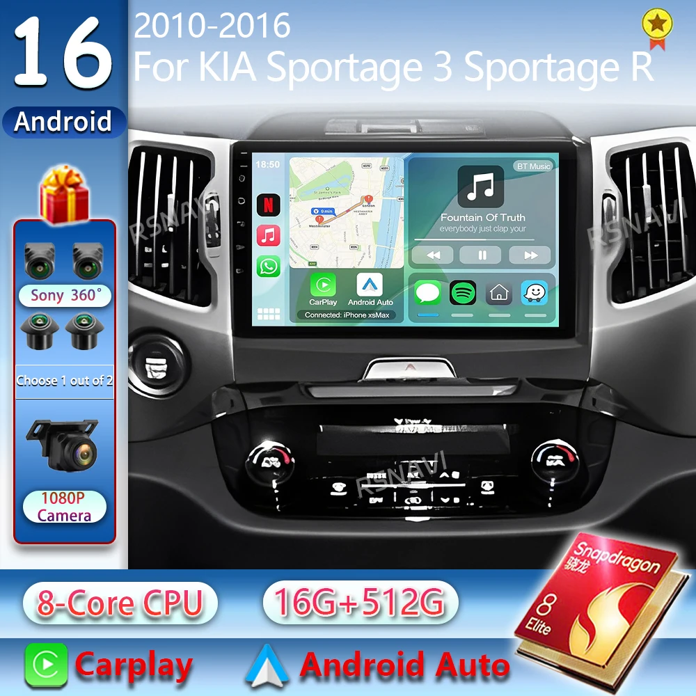 

Android 16 For Kia Sportage 3 SL 2010 - 2016 2K QLED Android Car Radio Multimedia Video Player GPS Stereo CarPlay 4G Head Unit